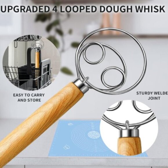 DANISH DOUGH WHISK  4 LOOP DOUBLE EYE DESIGN - Picture 1 of 9